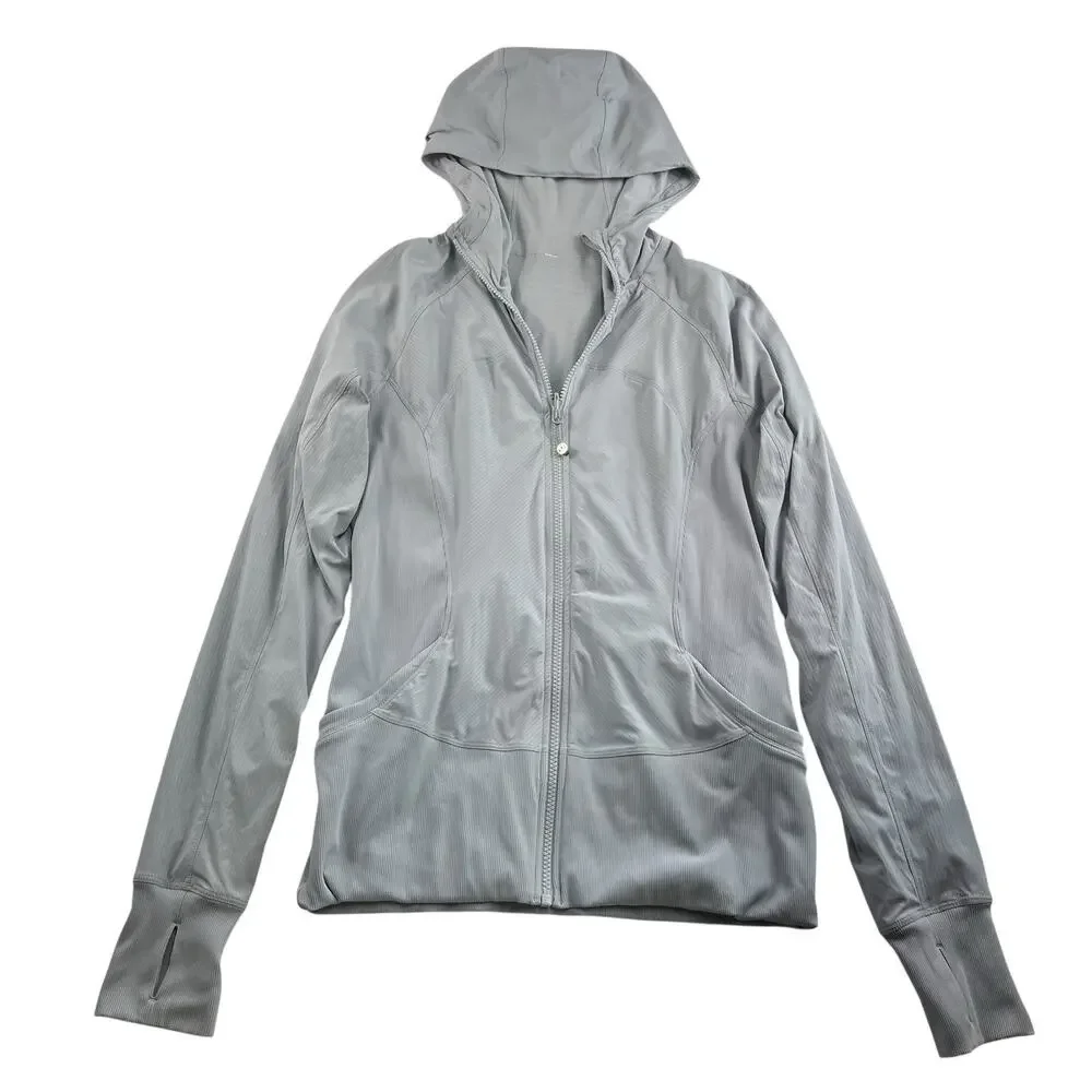Lululemon Sz 10 In Flux Jacket Dance Studio Reversible Hooded Silver Fox Stretch
